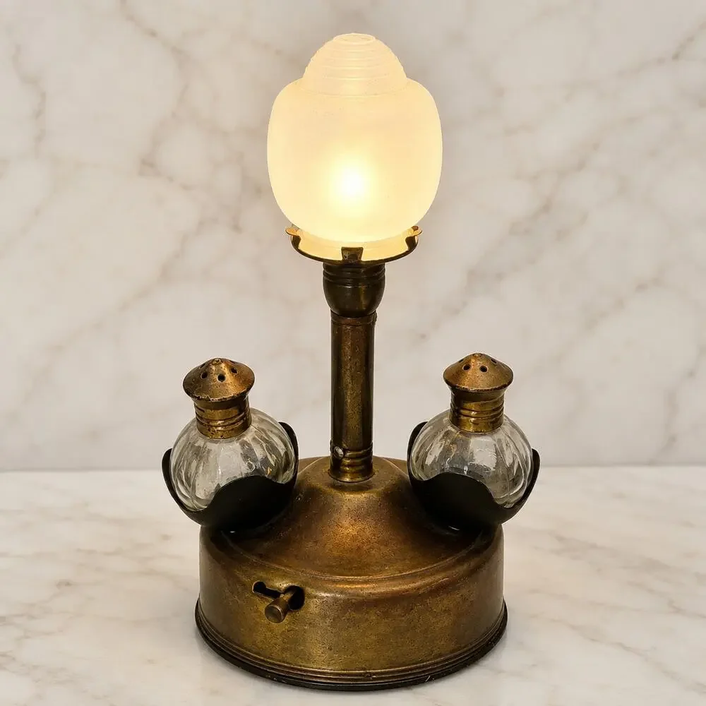 1960s MCM Accent Lamp Salt & Pepper Shaker Caddy